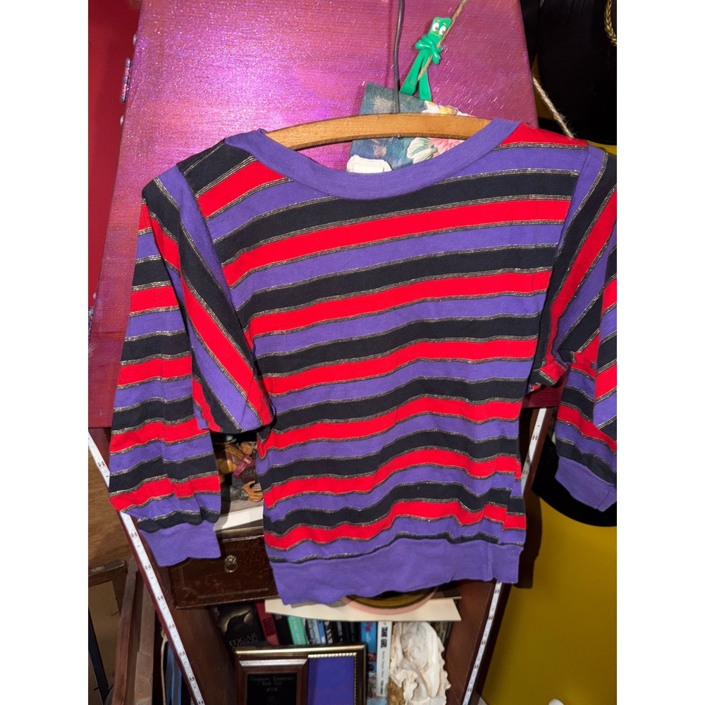 Variety Vintage Kids Striped Long Sleeve Shirt Purple Red Black Gold Metallic S